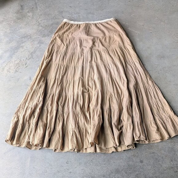 Roxy Brown Tiered Flowy A-Line Boho Festival Maxi Skirt large - Picture 7 of 7